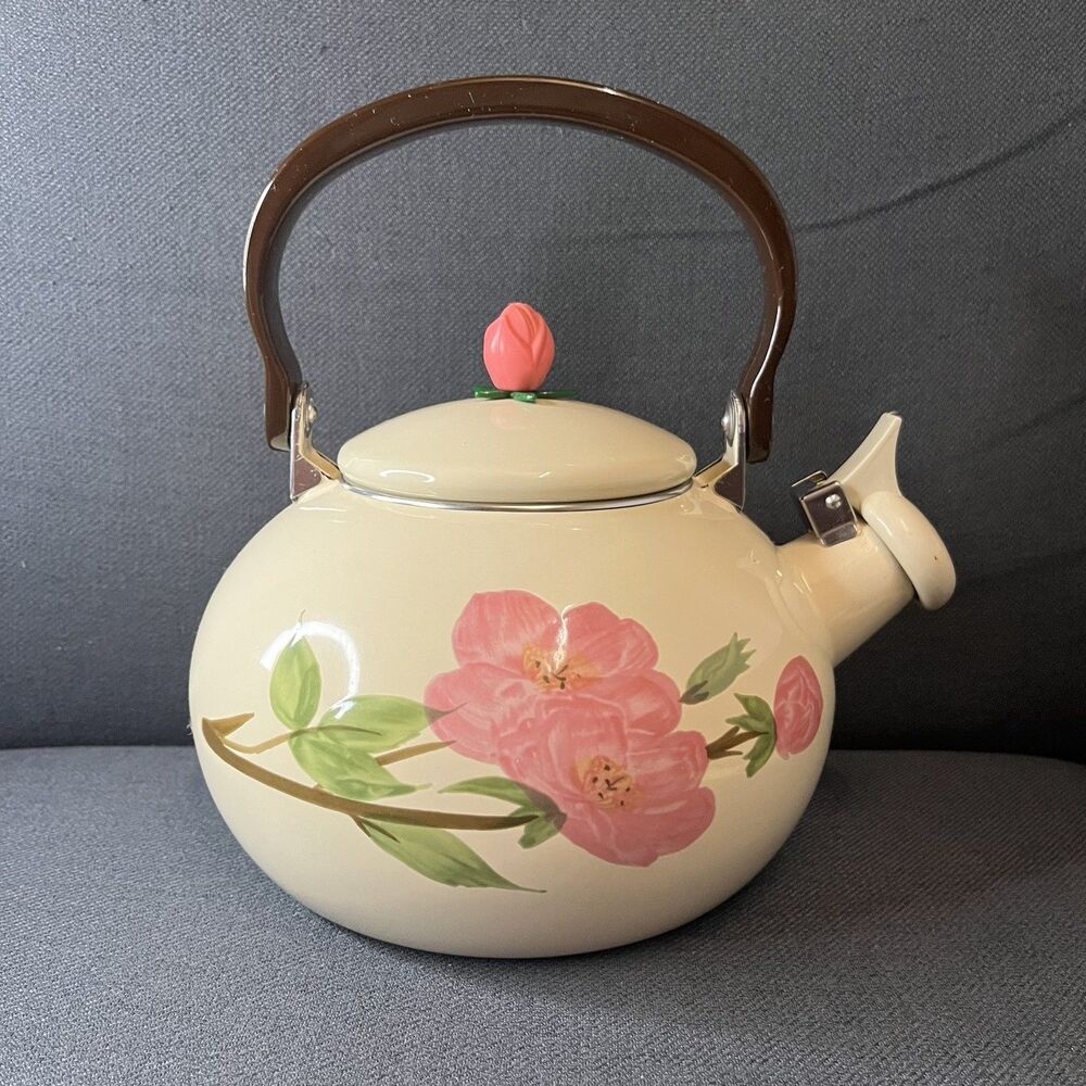 Vintage Franciscan Desert Rose Tea Kettle Metal & Enamel W/ Handle Lid Spout